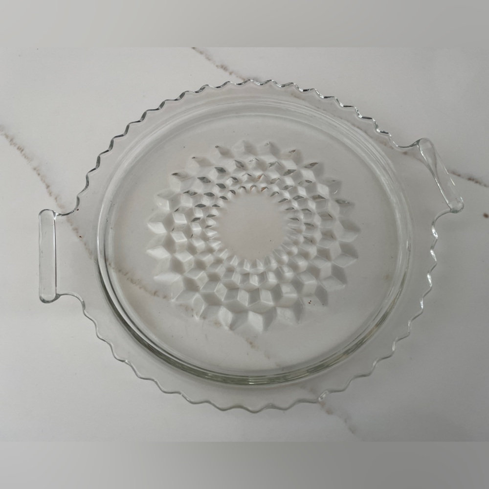 Jeannette Glass Cube Pattern Round Handled Tidbit Tray